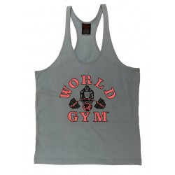 Camiseta Tirantes World Gym Charcoal logo rojo.