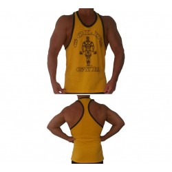 Camiseta Golds Gym Amarilla Logo Negro ribete negro.