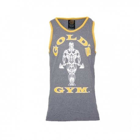 Camiseta Tirantes Gold's Gym Gris Ribete Amarillo.